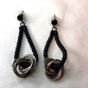 Black and Silver Braided Earrings